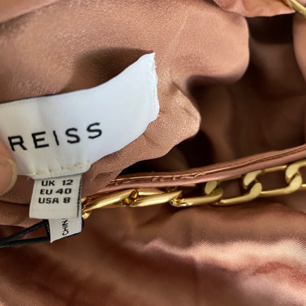 Reiss, Adaline Chain Detail One Shoulder Satin Dress, Blush, Size US 8 - Picture 11 of 14